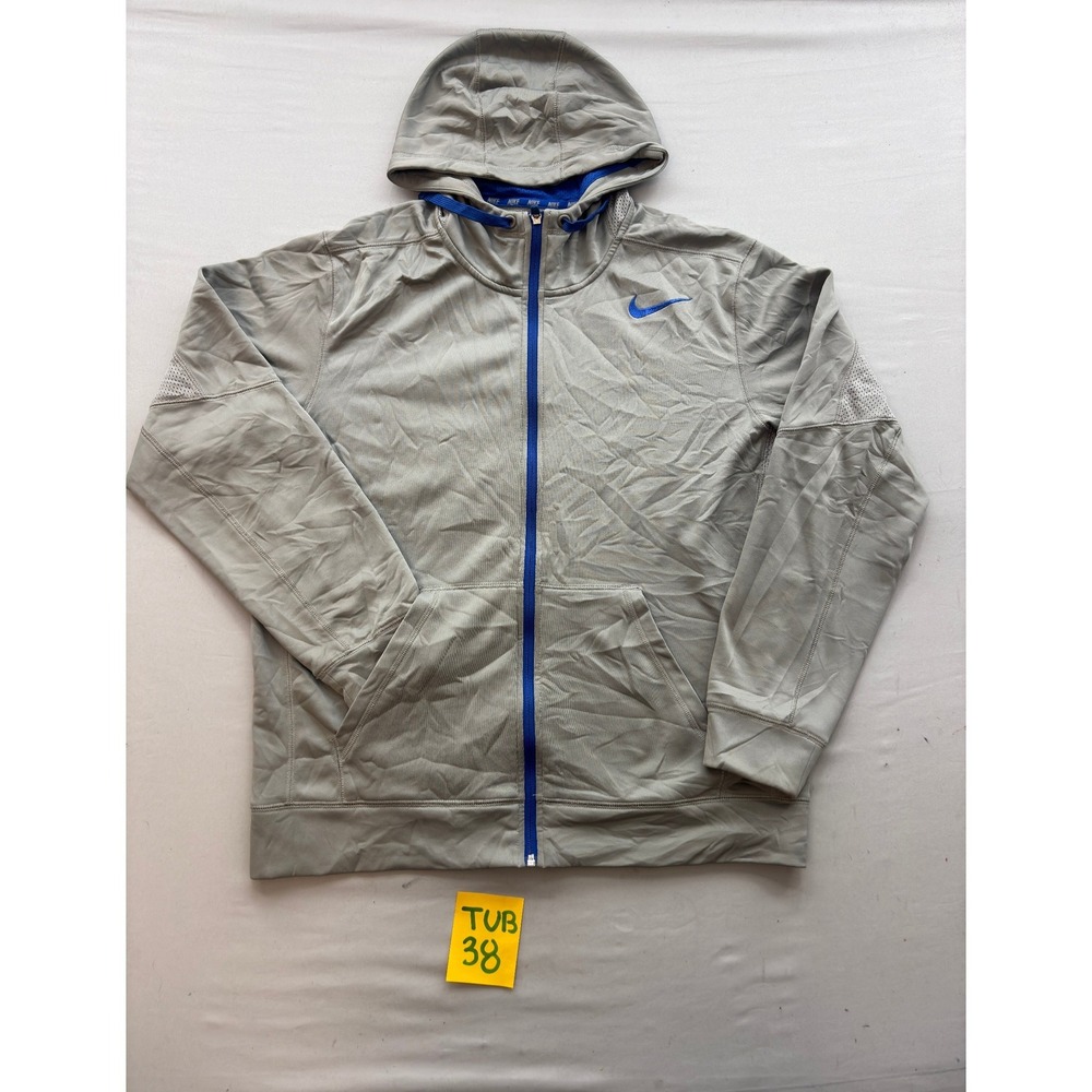 Nike Mens Therma-FIT Full Zip Hoodie Grey Blue Athletic Sweatshirt Size M